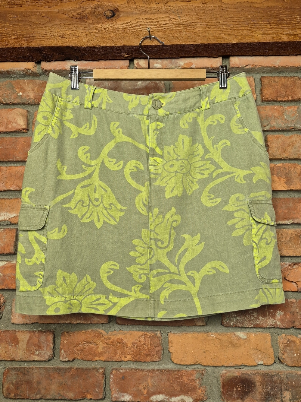 H Hilfiger 100% Linen Cargo Mini Skirt Tropical Print Size 10